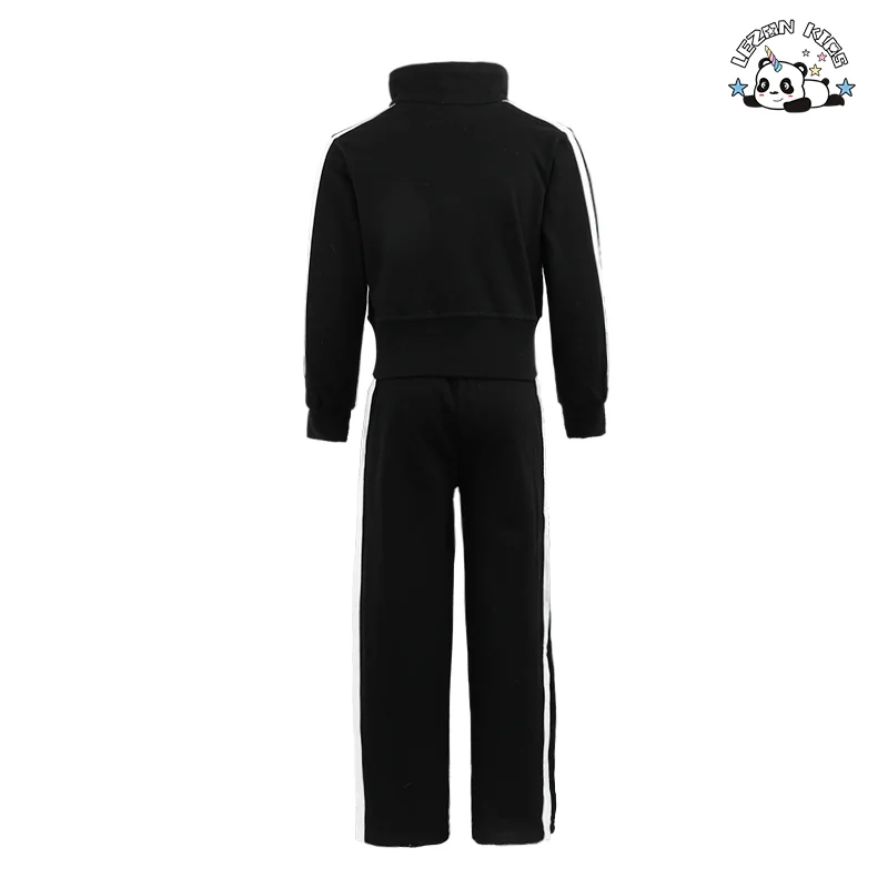 LEZONKIDS - OEM Customized Fashion Heart Print Zipper Hoodie Coat Side Stripe Sweat Pants Girls Clothing Sets Luxury